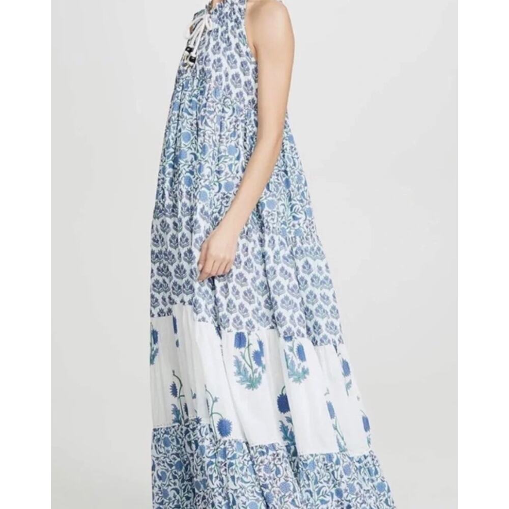 Ros Garden Dress Medium Sofia Tiered Maxi Blue Floral Boho Resort Summer Vacatio - Picture 2 of 14
